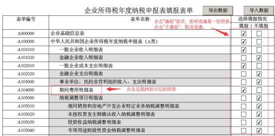 通過《企業(yè)所得稅年度納稅申報表填報表單》選擇附表