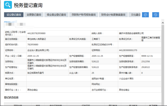 點(diǎn)擊稅務(wù)登記查詢后界面顯示設(shè)立登記查詢