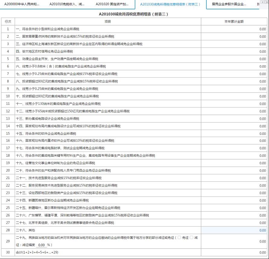 填寫(xiě)【減免所得稅額明細(xì)表（附表三）】