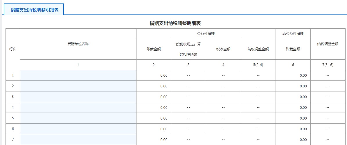 A105070捐贈支出納稅調整明細表