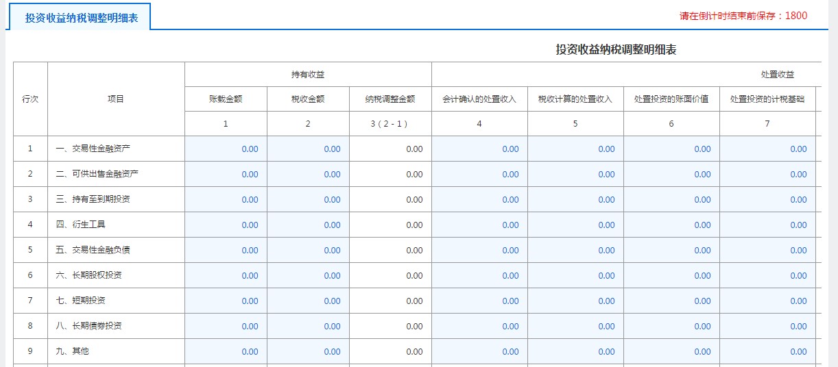 A105030投資收益納稅調整明細表