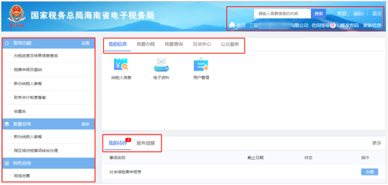 海南省電子稅務局主頁功能說明