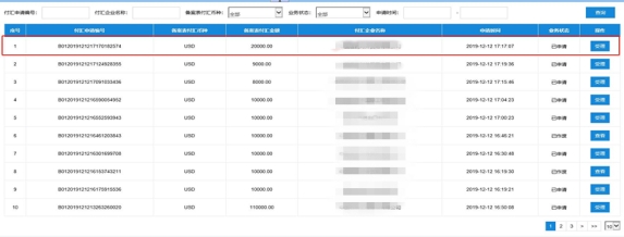 付匯受理業(yè)務(wù)列表頁