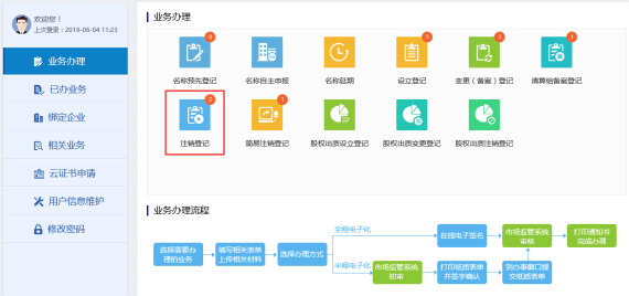 進(jìn)入注銷登記頁面